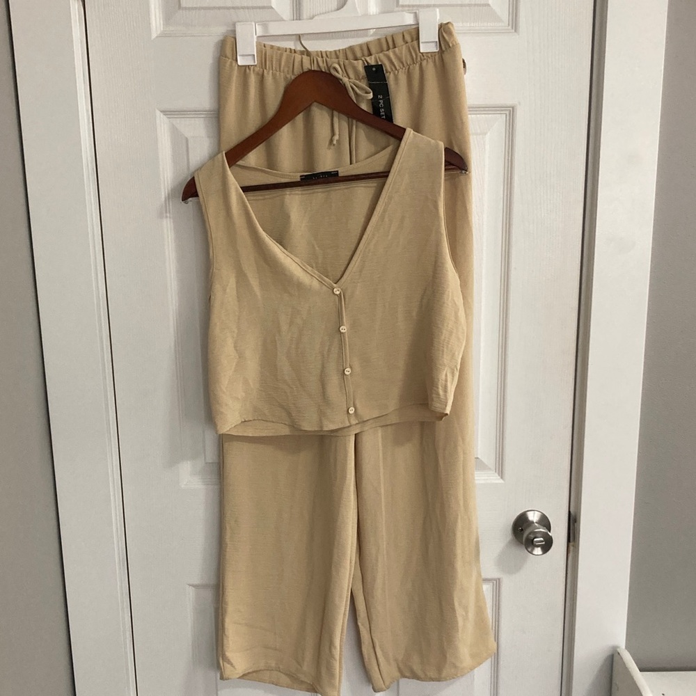 Beige Sleeveless Top and Pants Set